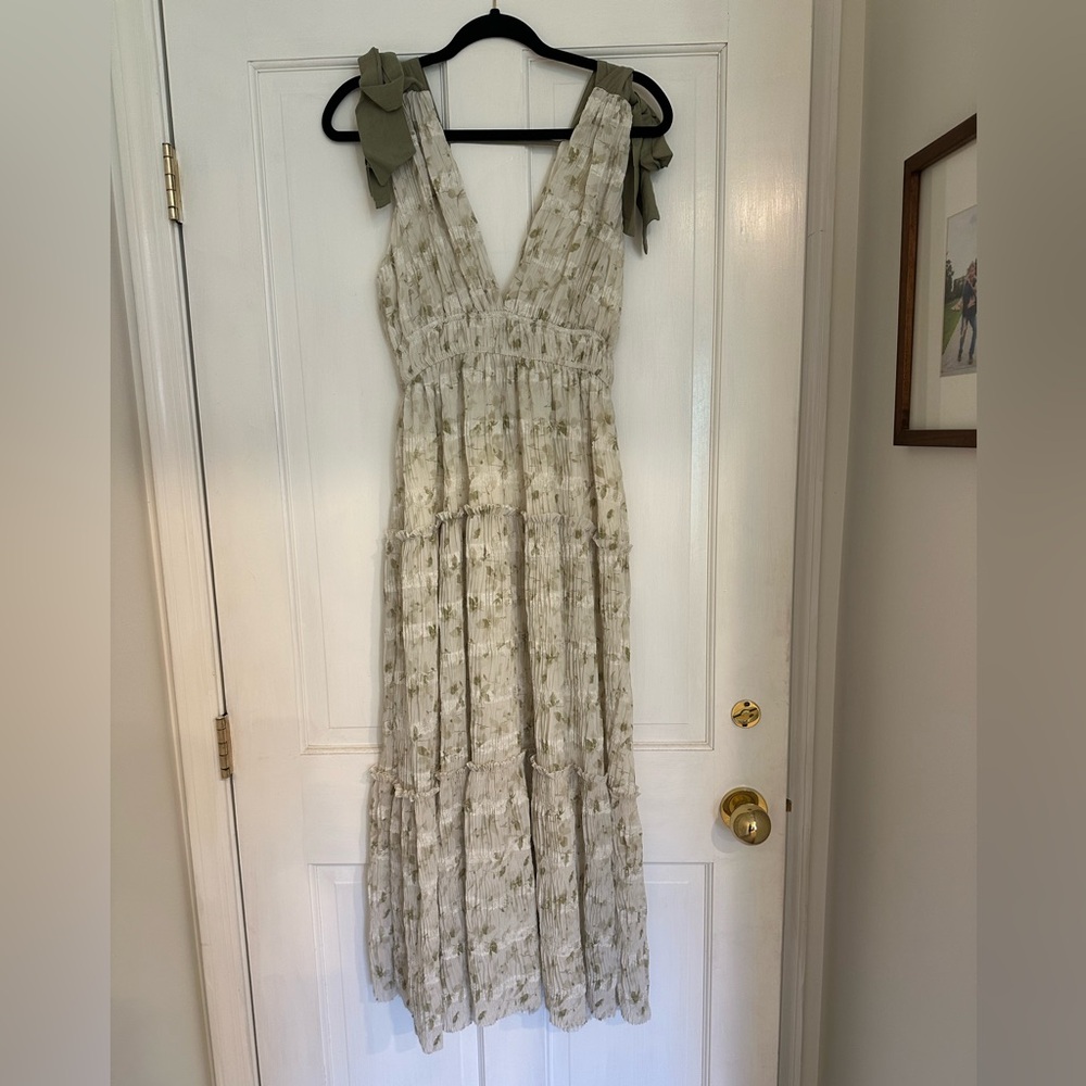 Storia Floral Maxi Dress in Cream and Green